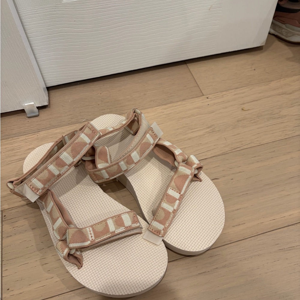 Beige and White Strappy Sandals